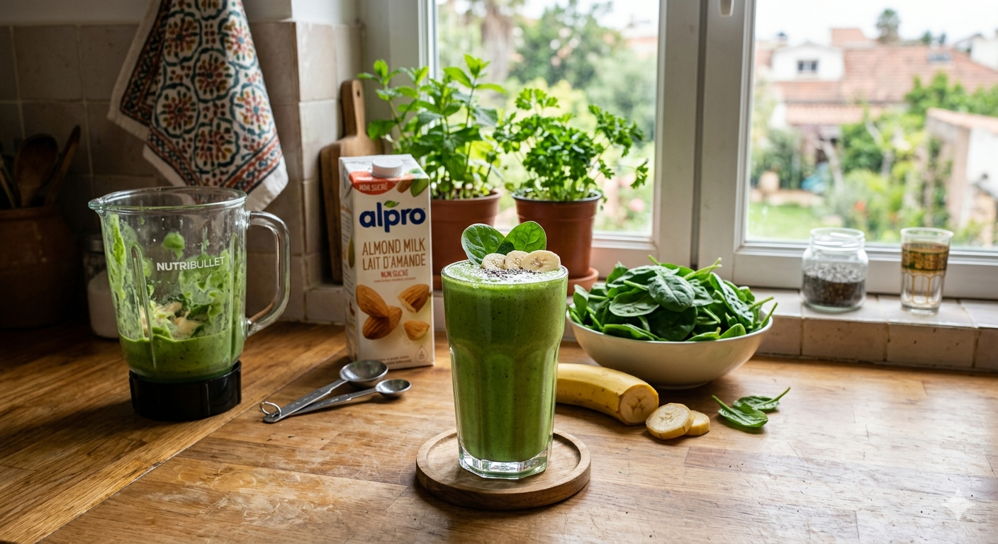 Jus vert : la recette saine avec des épinards, de la banane et du lait d’amande